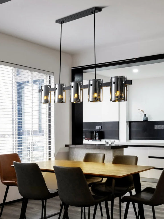 Modern dining room chandelier with adjustable height and glass lights
