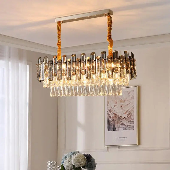 Smoky grey and champagne crystal LED chandelier