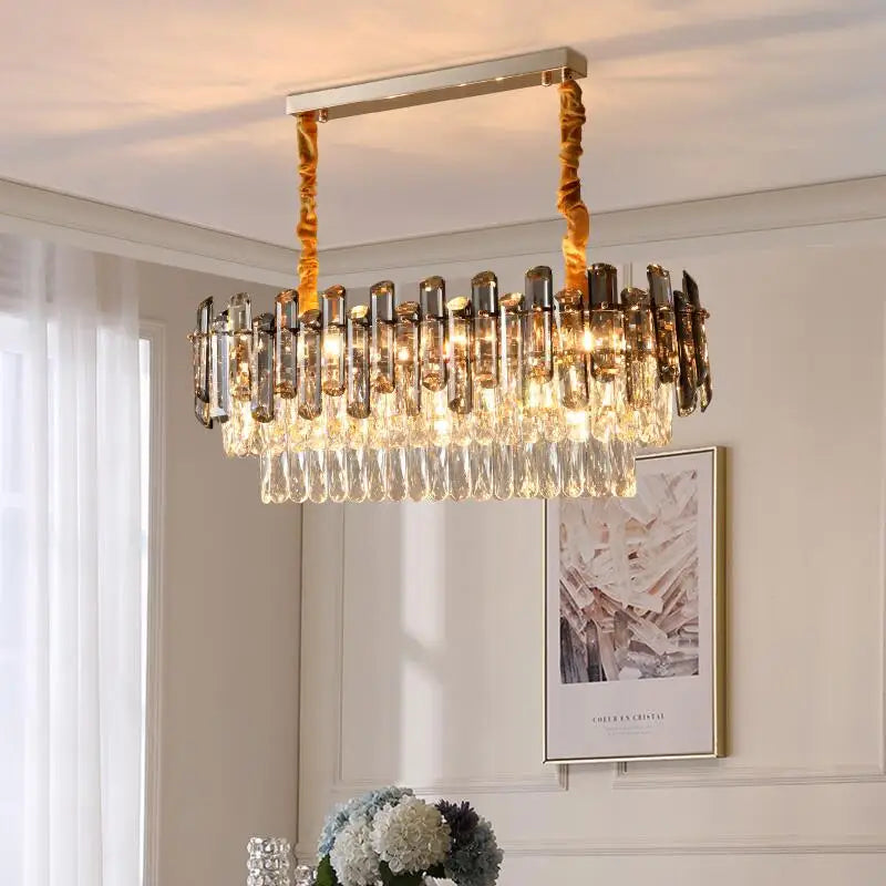 Smoky grey and champagne crystal LED chandelier