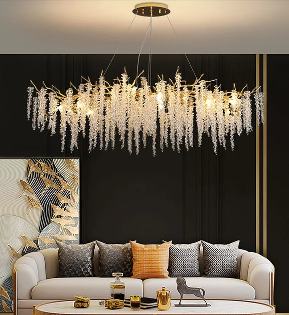 Modern waterfall crystal pendant light with gold finish