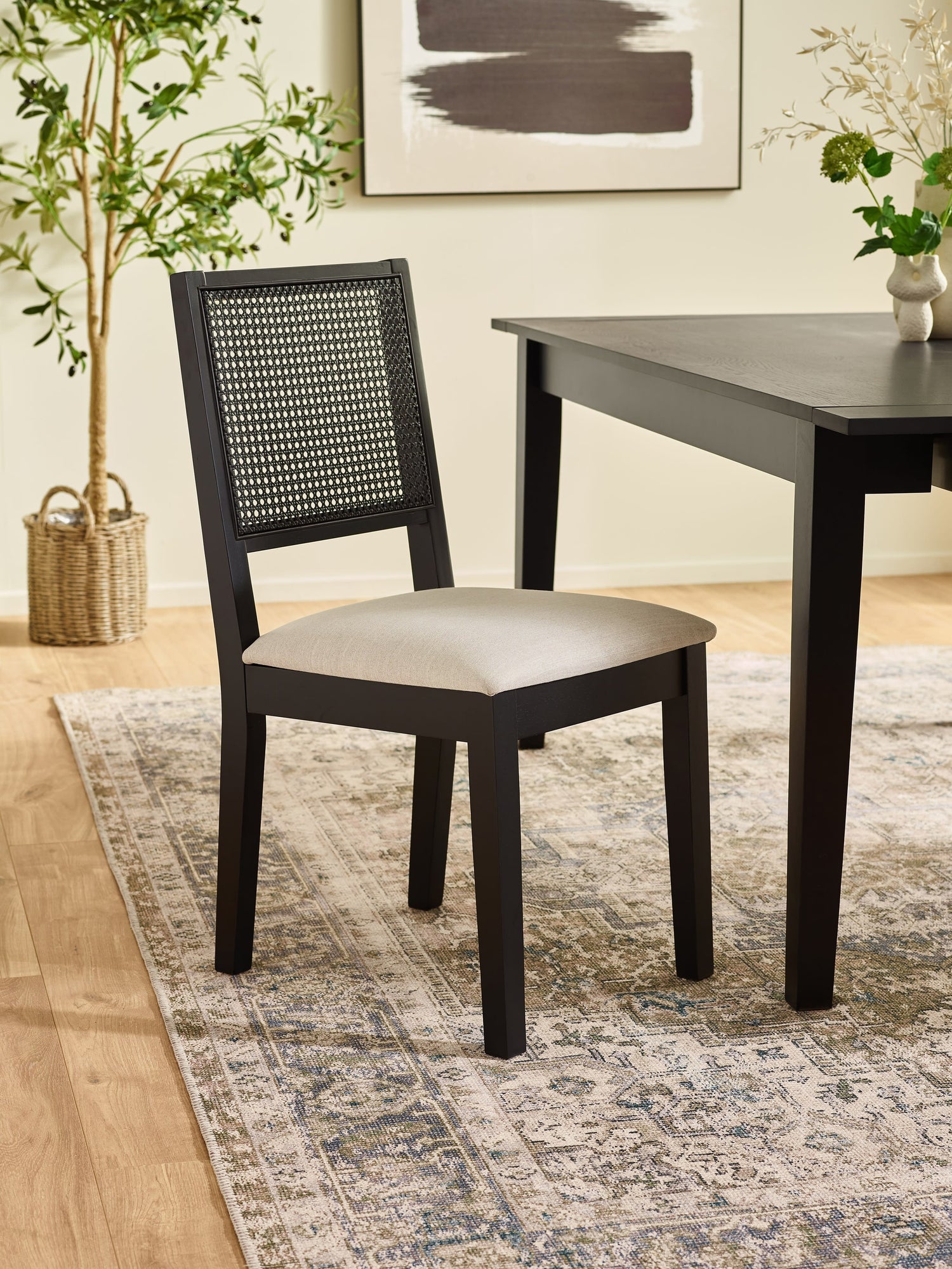 Knoxley Set of 2 Black Oak Rattan Back Dining Chairs – main view
