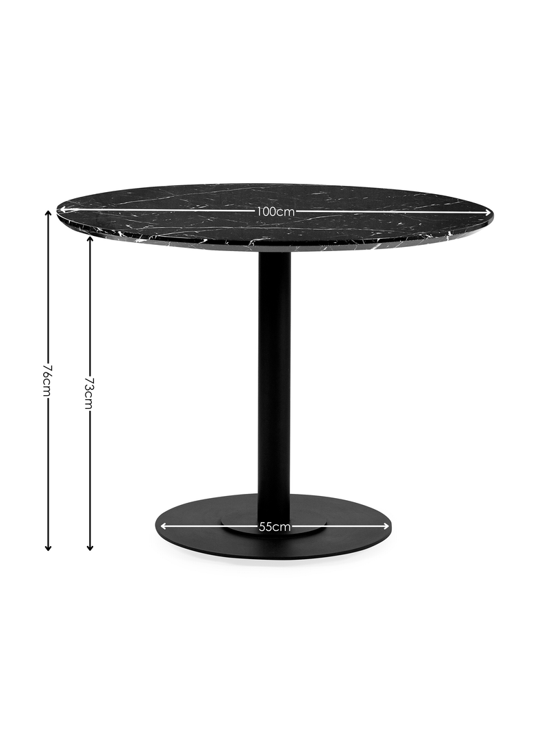 Luca Round Pedestal 4 Seater Dining Table – Black Marble Effect – alternate view