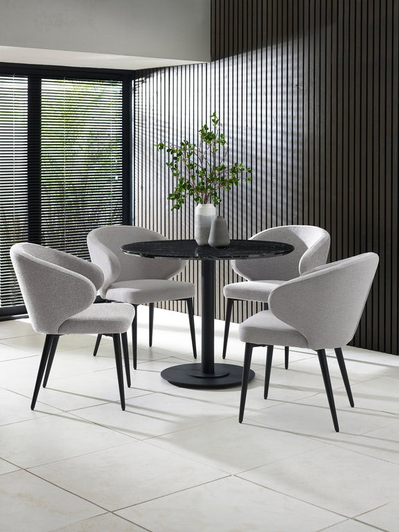Luca Round Pedestal 4 Seater Dining Table – Black Marble Effect – alternate view