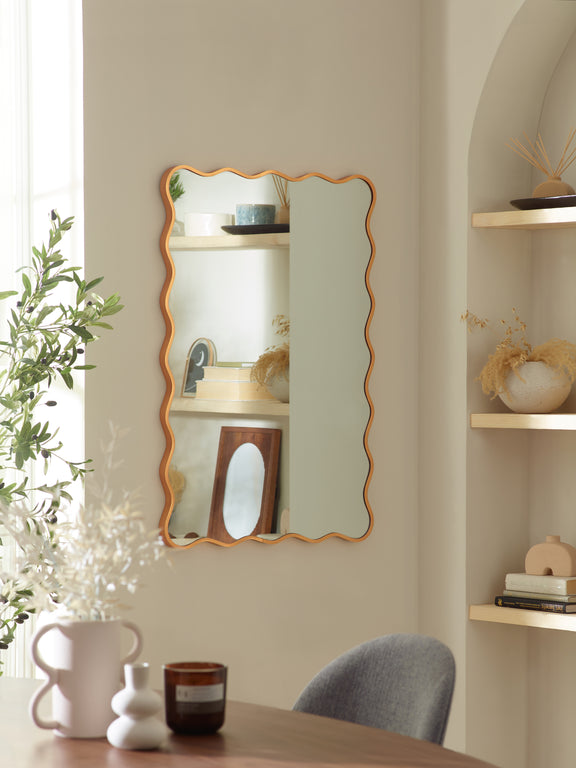 Stevie 92cm Gold Wavy Wall Mirror – styled room view