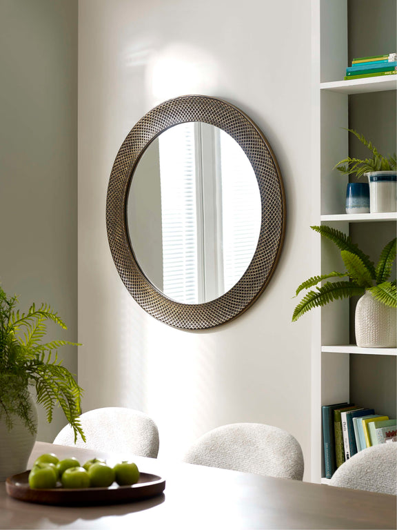 Iggy 90cm Brass-Effect Round Wall Mirror – front view