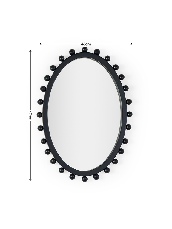 Hendrix 67cm Black Beaded Oval Wall Mirror – dimensions diagram
