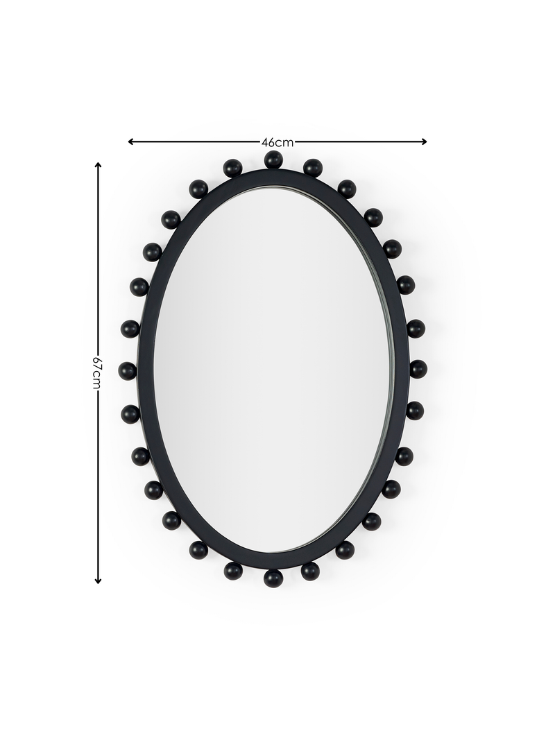 Hendrix 67cm Black Beaded Oval Wall Mirror – dimensions diagram