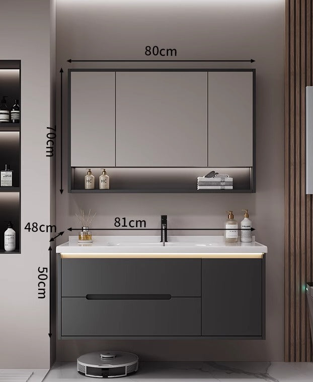 Modern grey bathroom vanity set with faucet installed