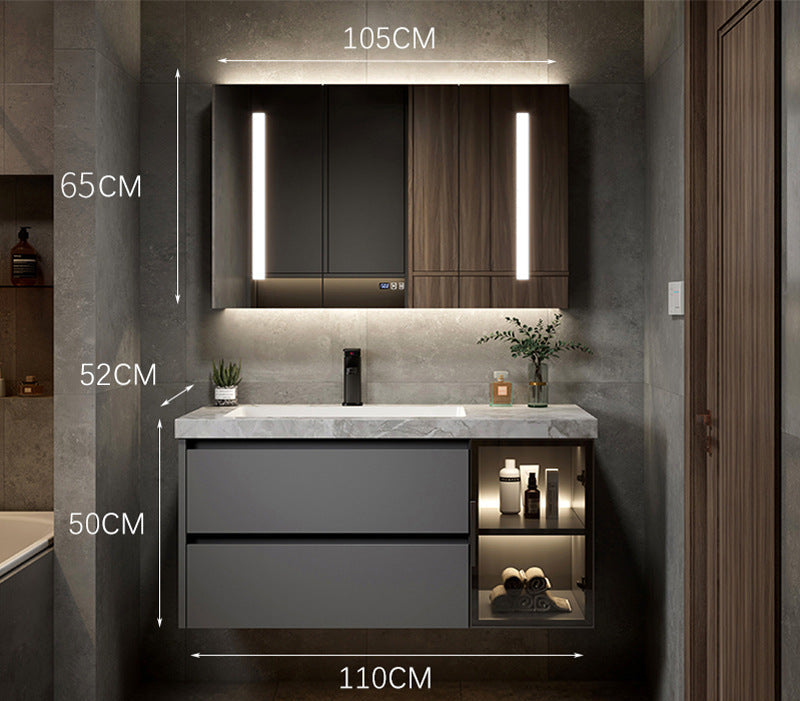 Light luxury bathroom mirror cabinet with LED strip lights