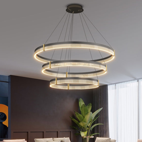 contemporary ring chandelier living room setup