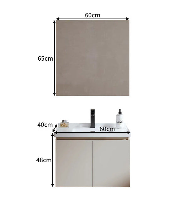 Modern beige bathroom cabinet with smart mirror