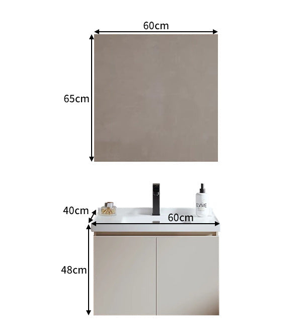 Modern beige bathroom cabinet with smart mirror