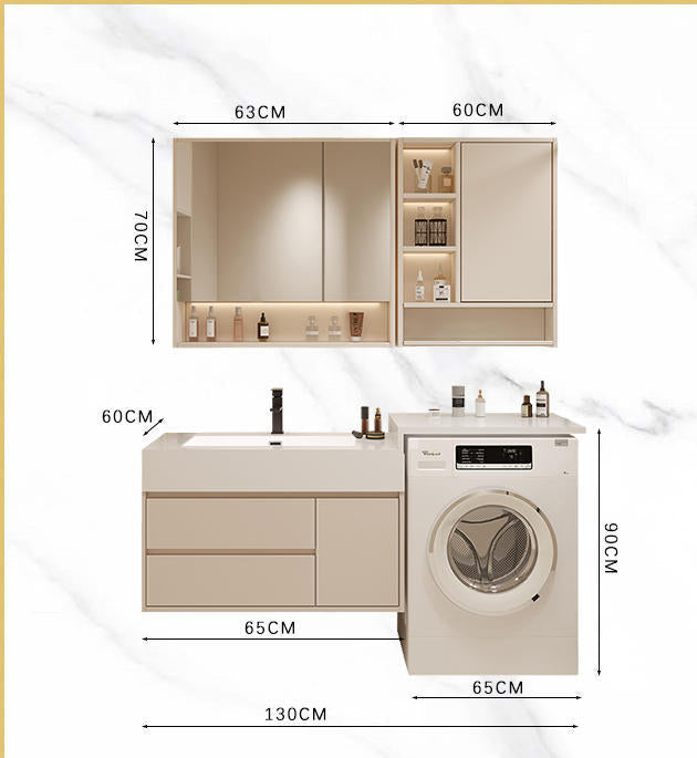 Italian grey seamless stone slab vanity with smart LED mirror