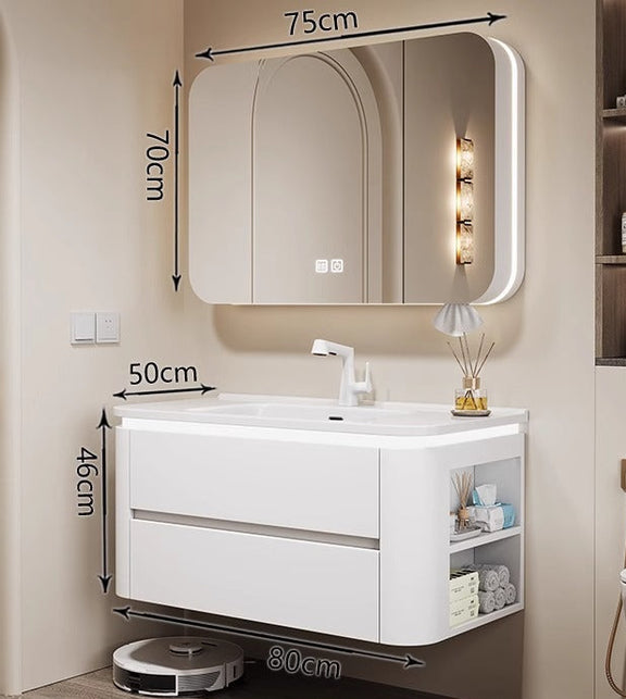 Minimalist bathroom vanity in matte white finish