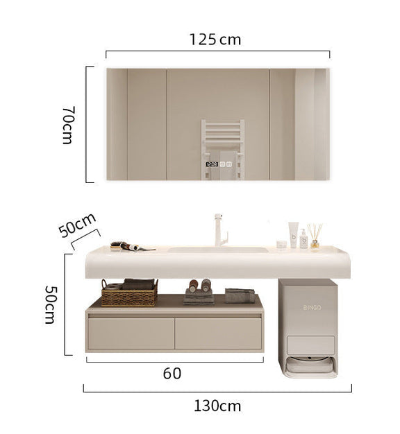 Modern bathroom cabinet with integrated Corian countertop
