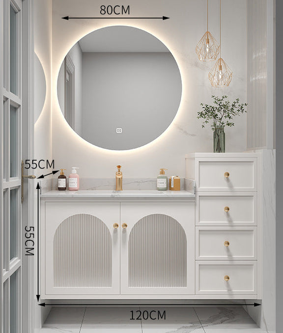 Luxury rock slab basin bathroom furniture in white oak
