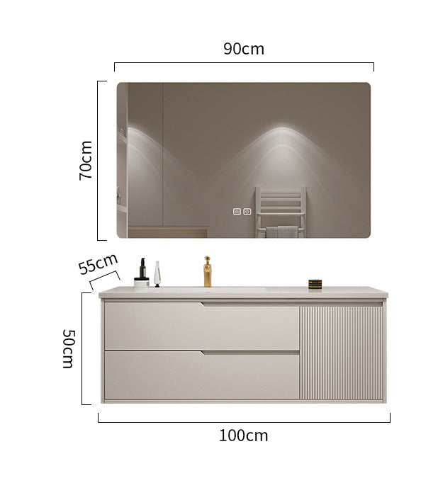 Rock-ceramic integrated basin close-up in cream finish