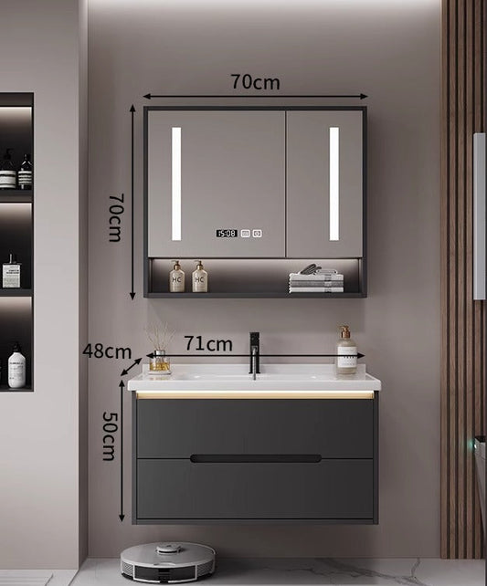 Wall-mounted modern vanity with ceramic sink in iron grey