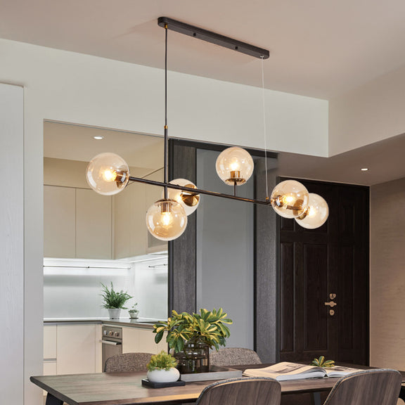 Adjustable 6-light chandelier with glass sphere shades