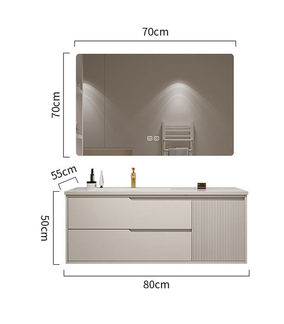 Cream wall-mounted seamless vanity with smart LED mirror