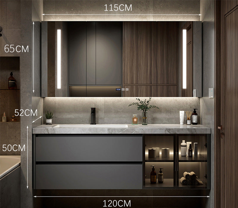Seamless stone countertop bathroom furniture in grey finish