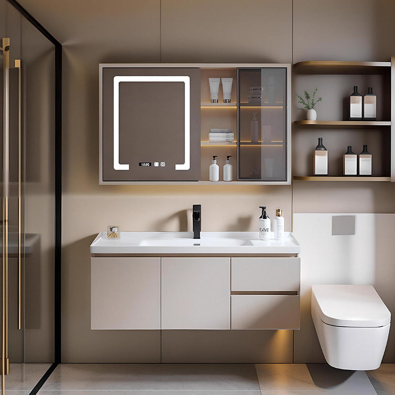 Cream wall-mounted vanity with ceramic basin 40cm