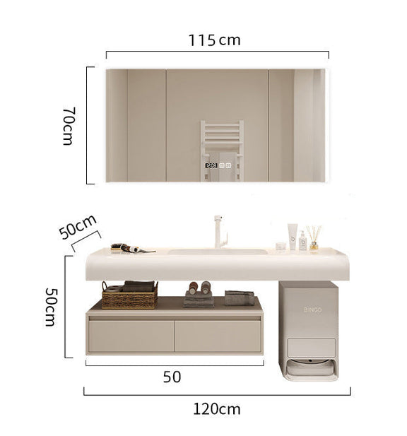 Wall-mounted solid-surface basin vanity in cream finish