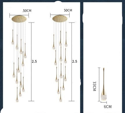 Designer gold LED crystal chandelier for villa staircase lighting