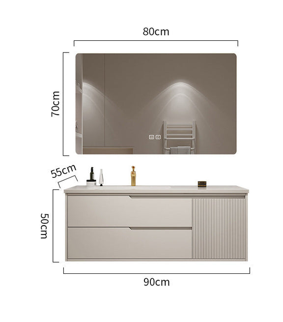Japanese-style bathroom cabinet with stone slab basin