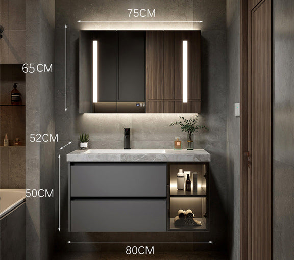 Italian grey seamless stone slab vanity with smart LED mirror