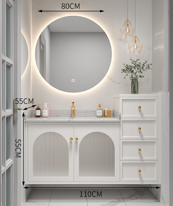 Minimalist oak vanity set with LED lighting