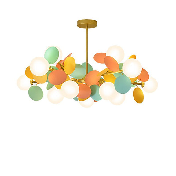 Contemporary leaf-inspired ceiling chandelier with frosted globe lights
