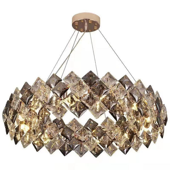 Geometric crystal chandelier with faceted glass design