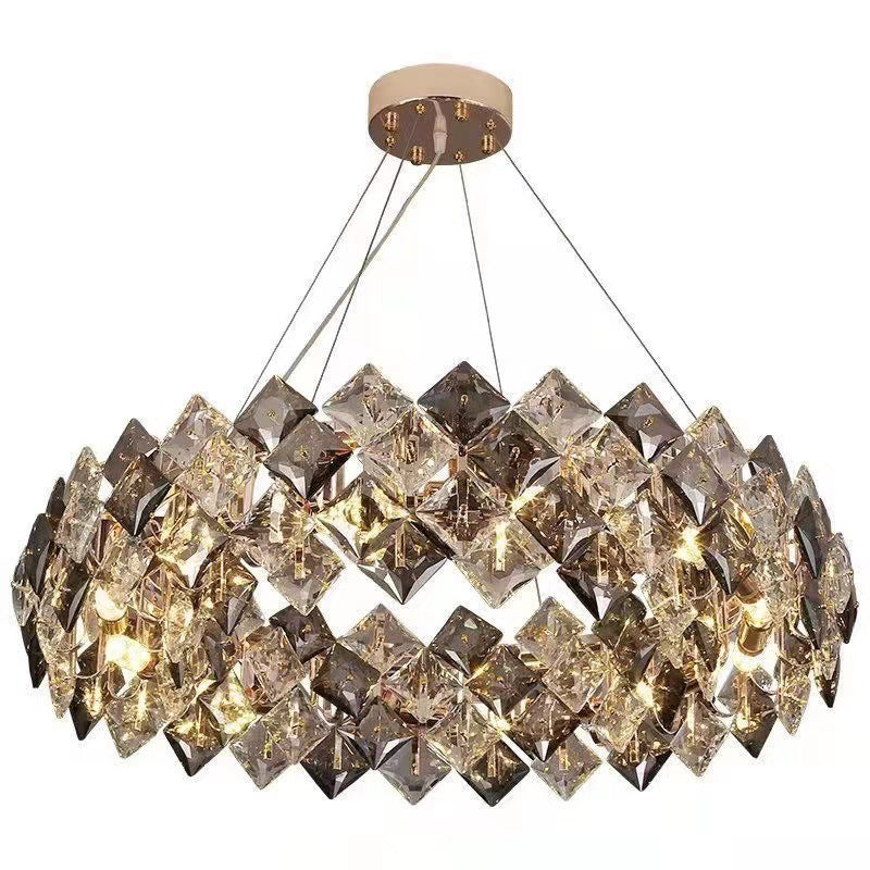 Geometric crystal chandelier with faceted glass design