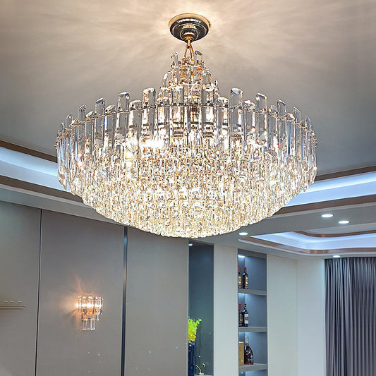 Modern crystal pendant light with tiered dome design
