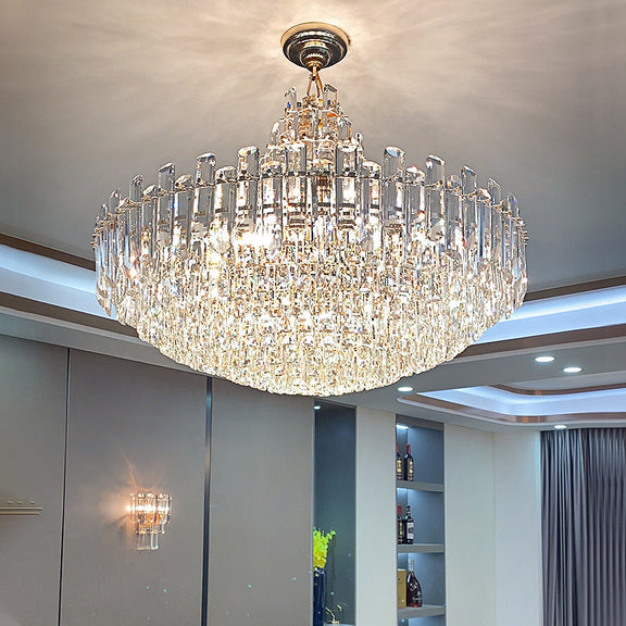 Modern crystal pendant light with tiered dome design