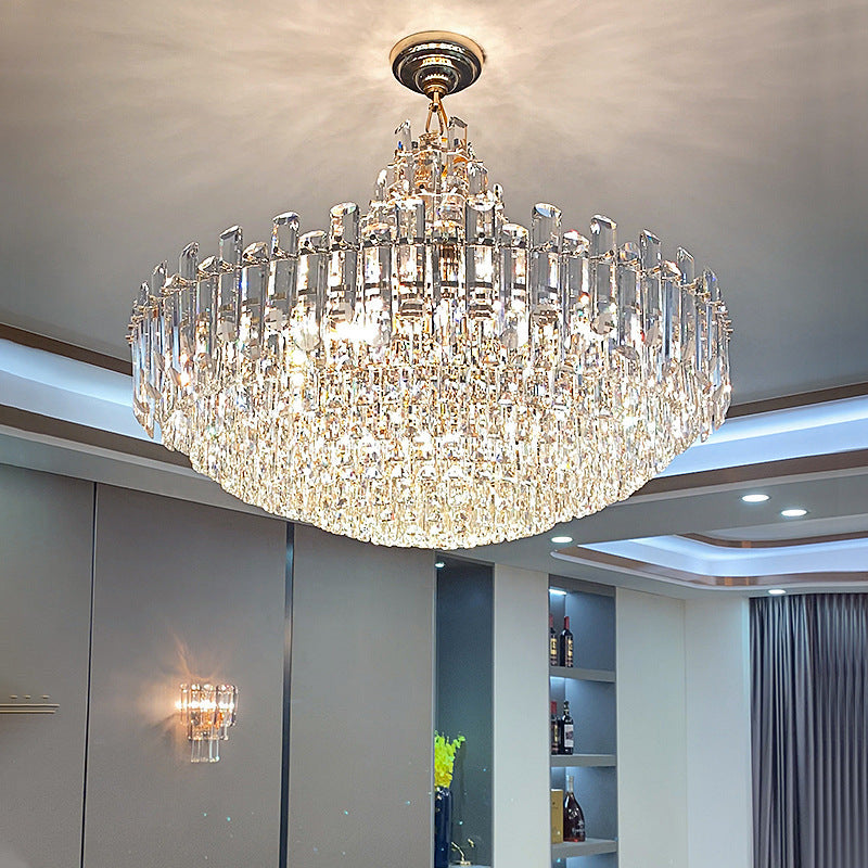Modern crystal pendant light with tiered dome design