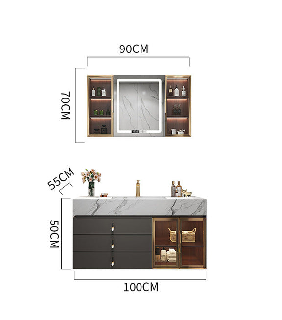 Light-luxury grey cabinet with integrated basin