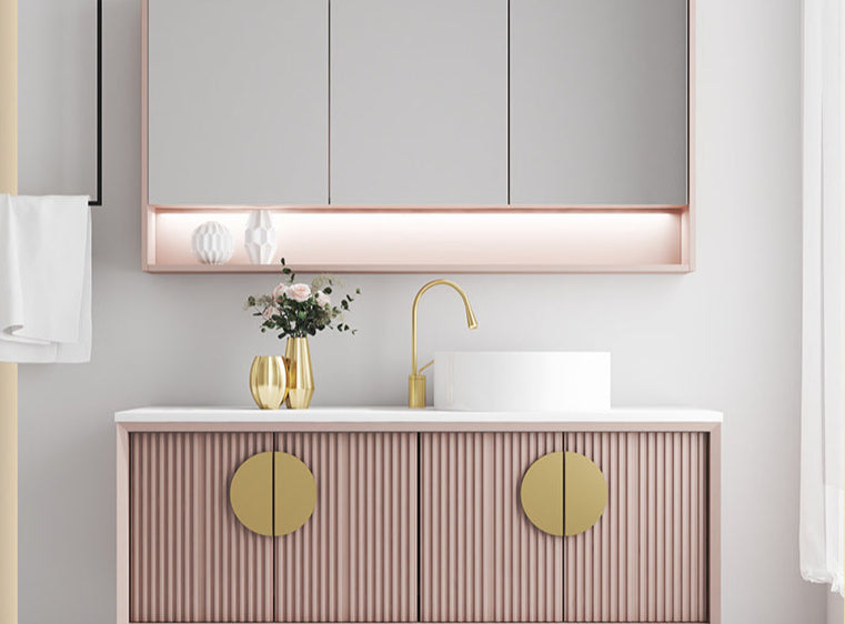 Pink oak luxury bathroom vanity with marble countertop