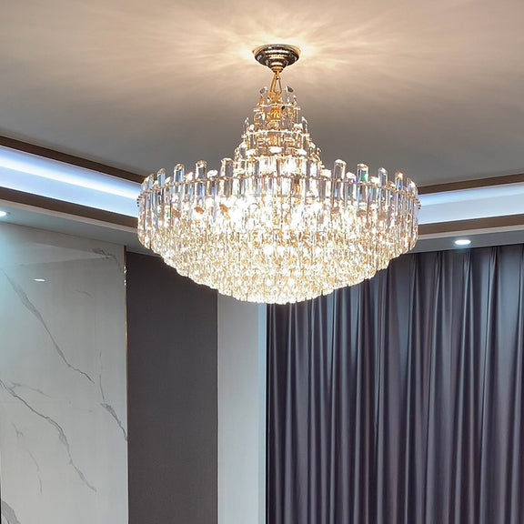 Clear K9 crystal chandelier warm ambient lighting