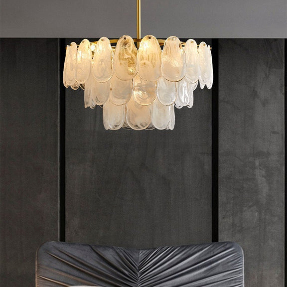 Decorative glass petal ceiling fixture in gold finish