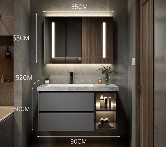 Wall-mounted minimalist bathroom cabinet with storage and lighting