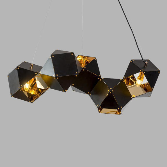 Black cube ceiling lamp with gold interior