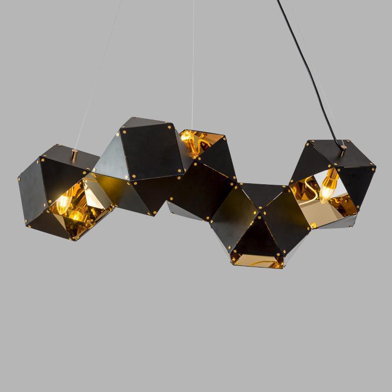 Black cube ceiling lamp with gold interior
