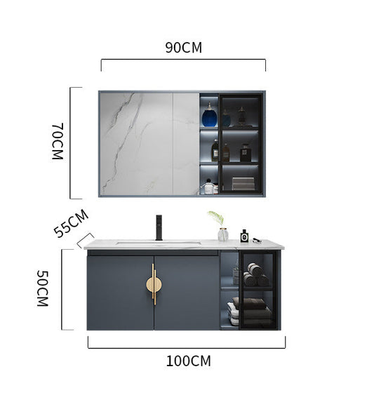 Integrated rock slab basin light-luxury vanity