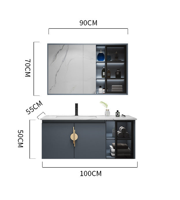 Integrated rock slab basin light-luxury vanity