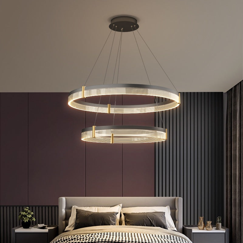 black and gold led ring chandelier detail