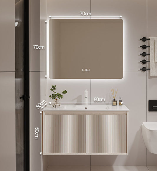 Wall-mounted ceramic basin vanity in cream finish