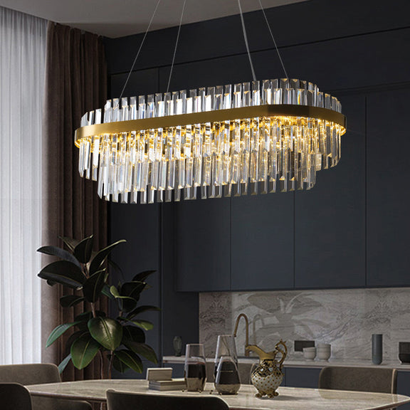 Three-layer crystal chandelier close-up detail