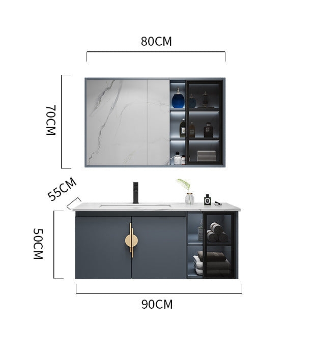 Grey rock plate vanity with smart mirror cabinet